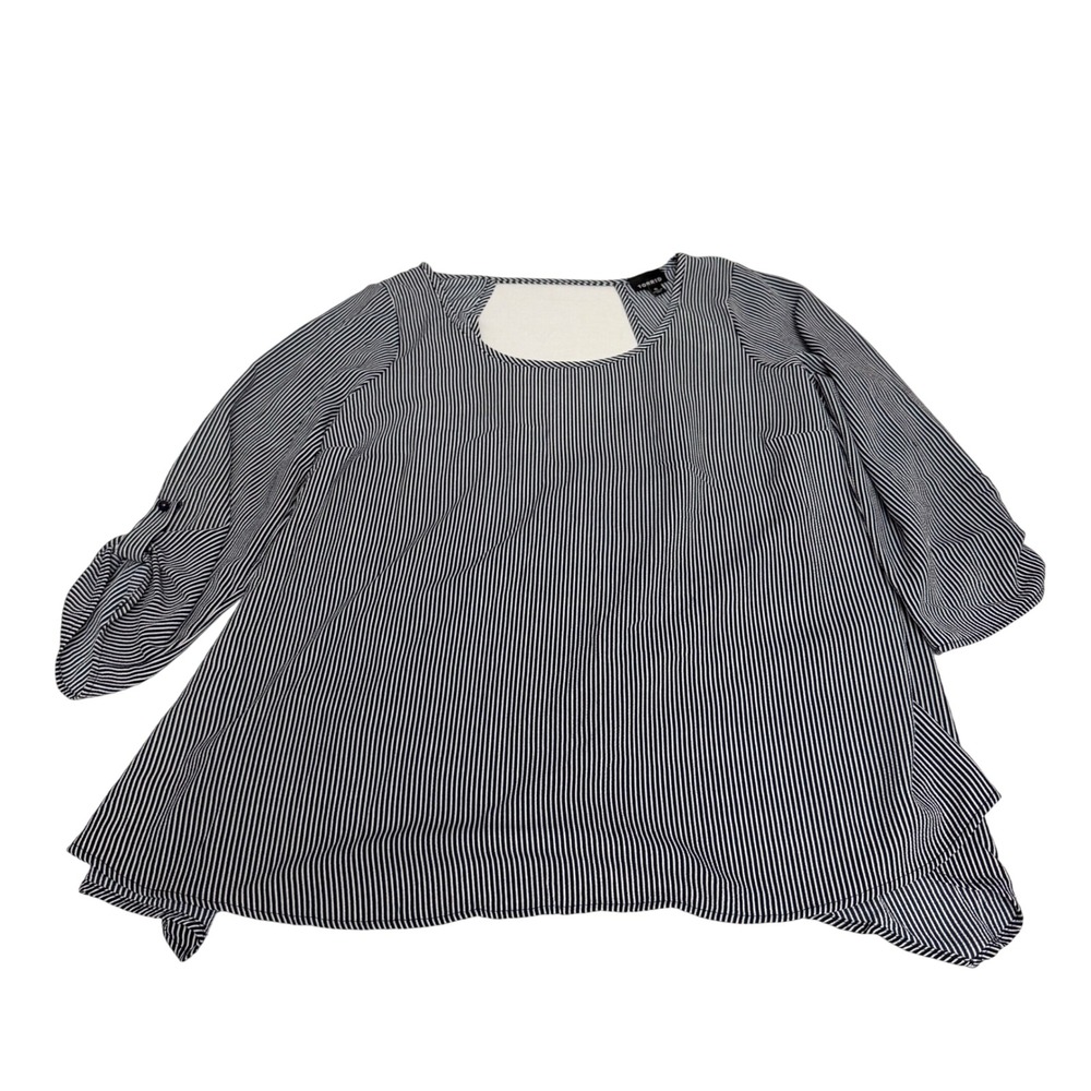 Torrid Navy White Striped Tulip Back Blouse Tunic Roll Tab Sleeve Size 0 (L) New